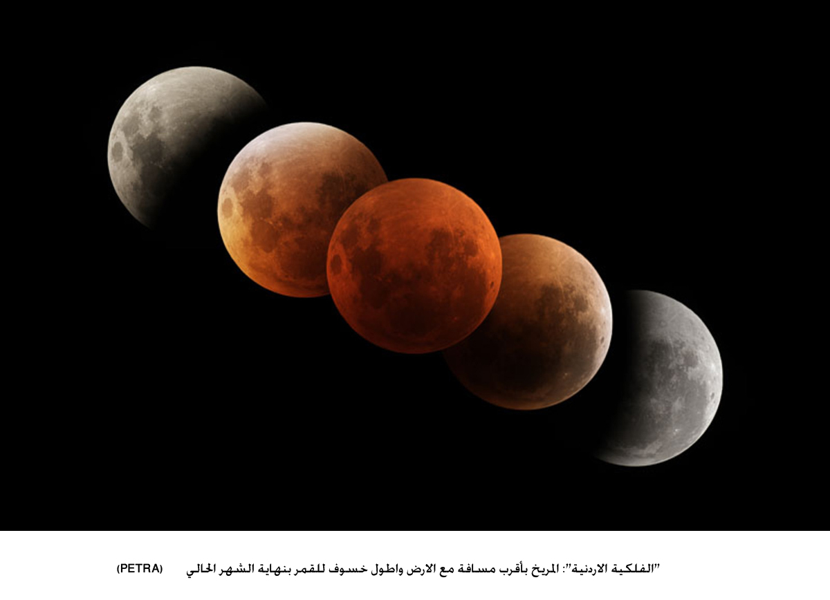 "الفلكية الاردنية": المريخ بأقرب مسافة مع الارض واطول خسوف للقمر بنهاية الشهر الحالي<br>